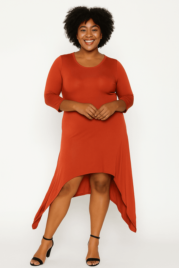 Asymmetrical Raw Edge Hem Solid Dress - Fit Me For 20