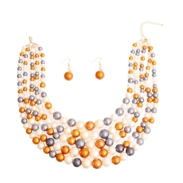 Gold and Cream Pearl Bead 5 Strand Set - Fit Me For 20