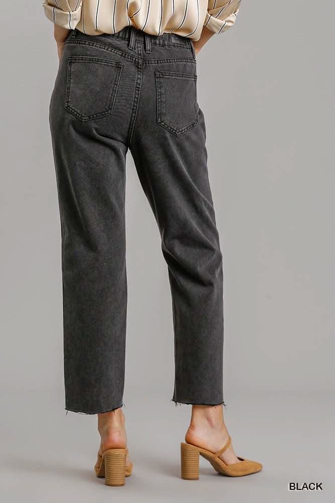 5 Pockets Non-stretch Straight Cut Distressed Denim Jeans With Raw Hem - Fit Me For 20