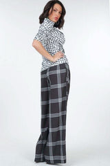 High Waist Plaid Print Wide Leg Pants - Fit Me For 20