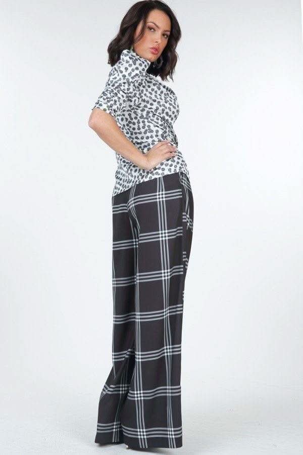 High Waist Plaid Print Wide Leg Pants - Fit Me For 20