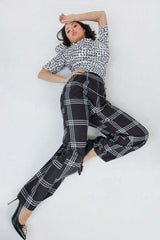 High Waist Plaid Print Wide Leg Pants - Fit Me For 20