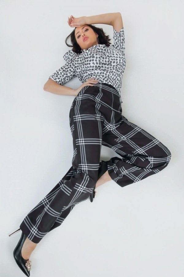High Waist Plaid Print Wide Leg Pants - Fit Me For 20