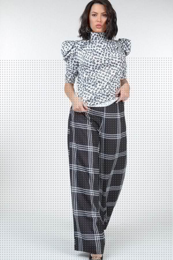 High Waist Plaid Print Wide Leg Pants - Fit Me For 20