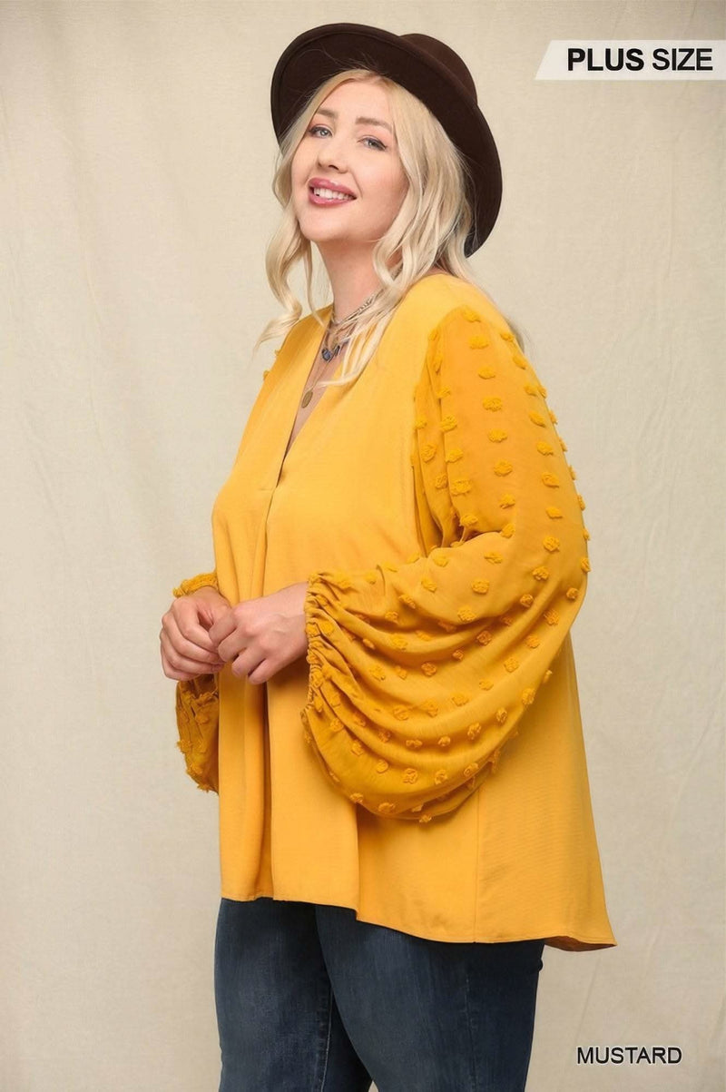 Woven And Textured Chiffon Top With Voluminous Sheer Sleeves - Fit Me For 20