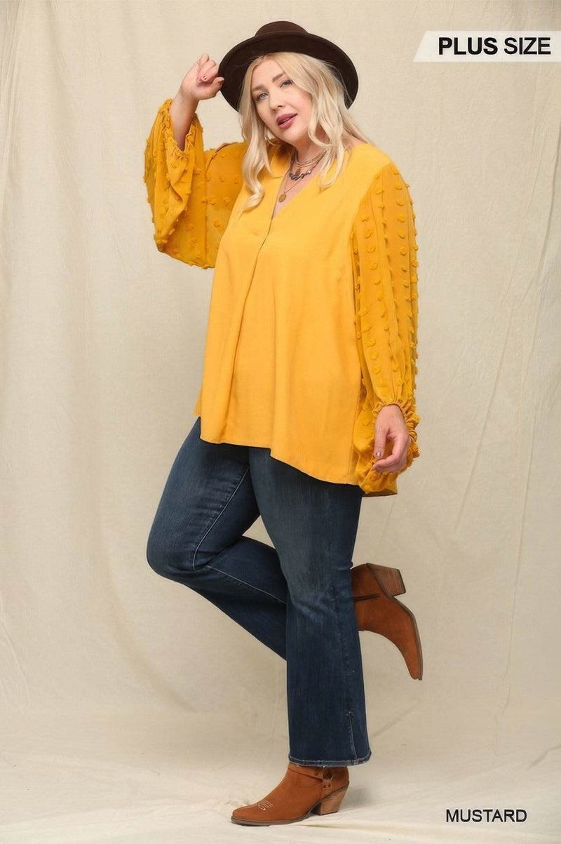 Woven And Textured Chiffon Top With Voluminous Sheer Sleeves - Fit Me For 20