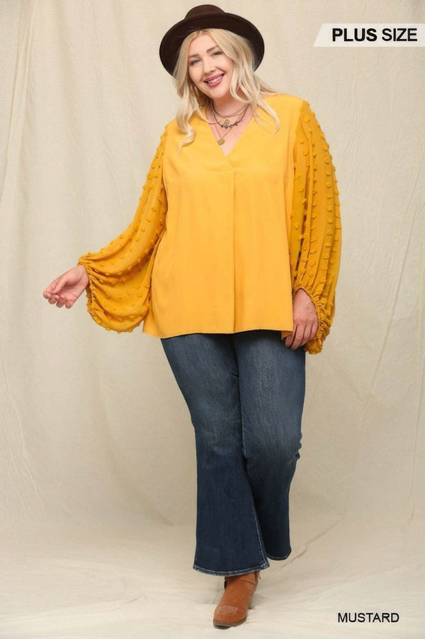Woven And Textured Chiffon Top With Voluminous Sheer Sleeves - Fit Me For 20