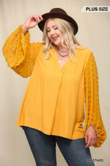 Woven And Textured Chiffon Top With Voluminous Sheer Sleeves - Fit Me For 20