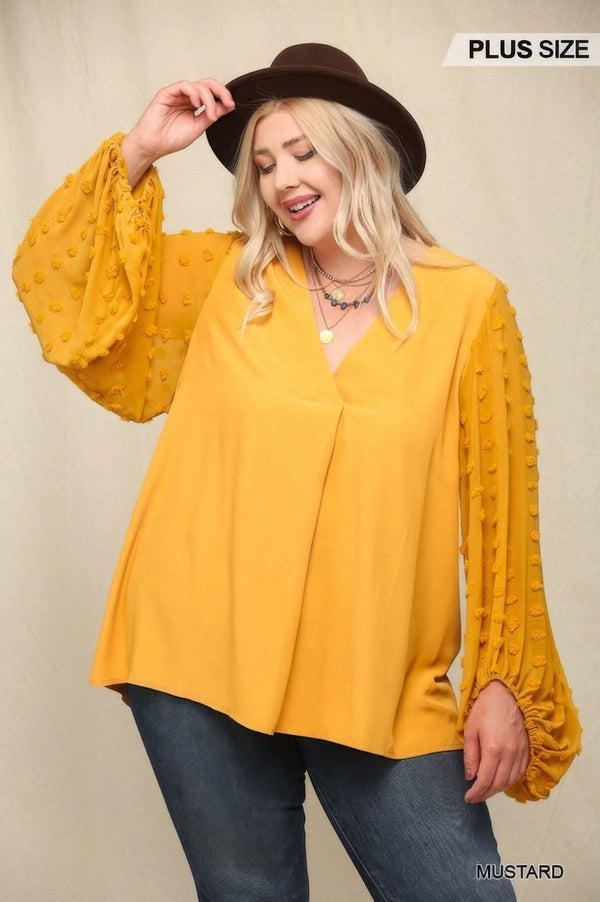 Woven And Textured Chiffon Top With Voluminous Sheer Sleeves - Fit Me For 20