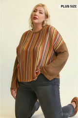Novelty Knit And Solid Knit Mixed Loose Top - Fit Me For 20