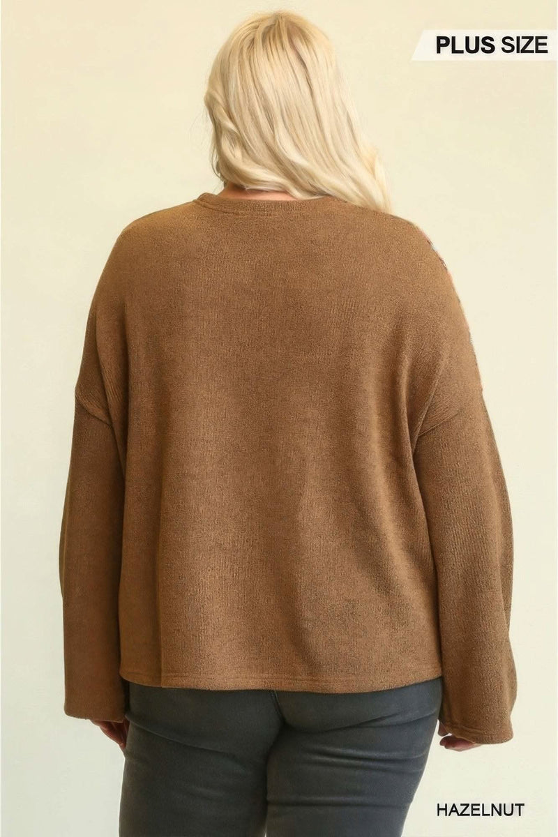 Novelty Knit And Solid Knit Mixed Loose Top - Fit Me For 20