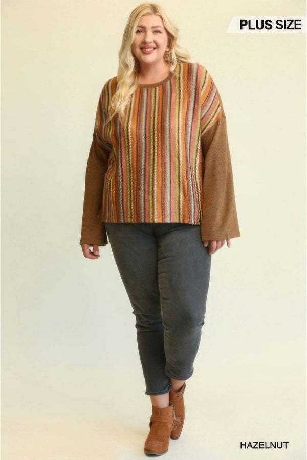Novelty Knit And Solid Knit Mixed Loose Top - Fit Me For 20