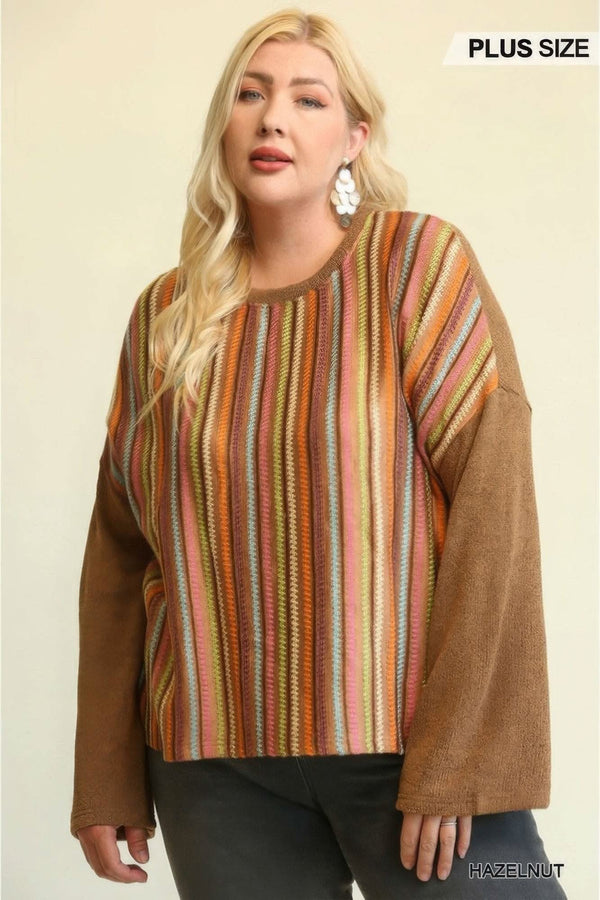 Novelty Knit And Solid Knit Mixed Loose Top - Fit Me For 20
