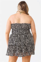 Plus Floral Print Ruched Ruffle Smocked Back Top & High Waist Flare Hem Mini Skirt Set - Fit Me For 20