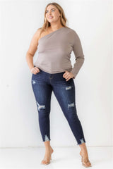 Plus Mocha Textured One Shoulder Top - Fit Me For 20