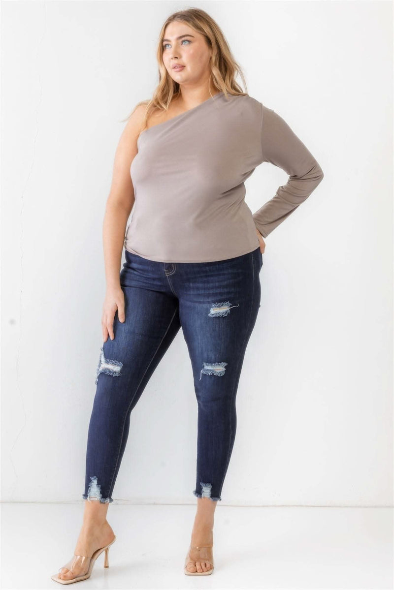 Plus Mocha Textured One Shoulder Top - Fit Me For 20