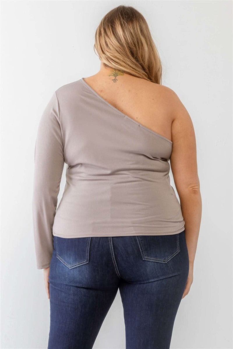 Plus Mocha Textured One Shoulder Top - Fit Me For 20