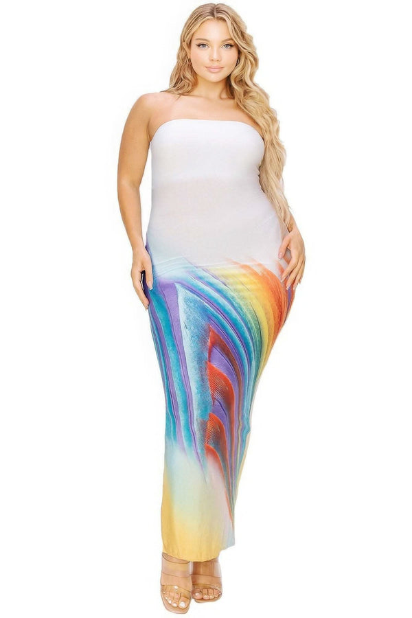 Plus sleeveless color gradient tube top maxi dress - Fit Me For 20