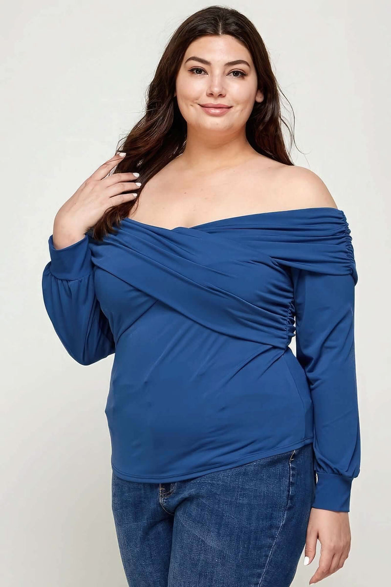 Plus Size Solid Wrap Dressy Top - Fit Me For 20