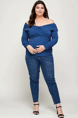 Plus Size Solid Wrap Dressy Top - Fit Me For 20