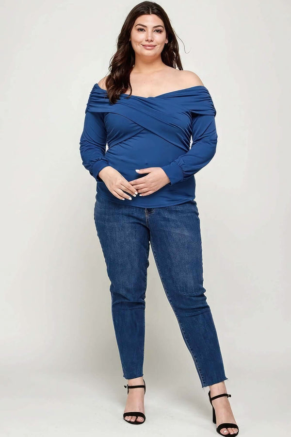Plus Size Solid Wrap Dressy Top - Fit Me For 20