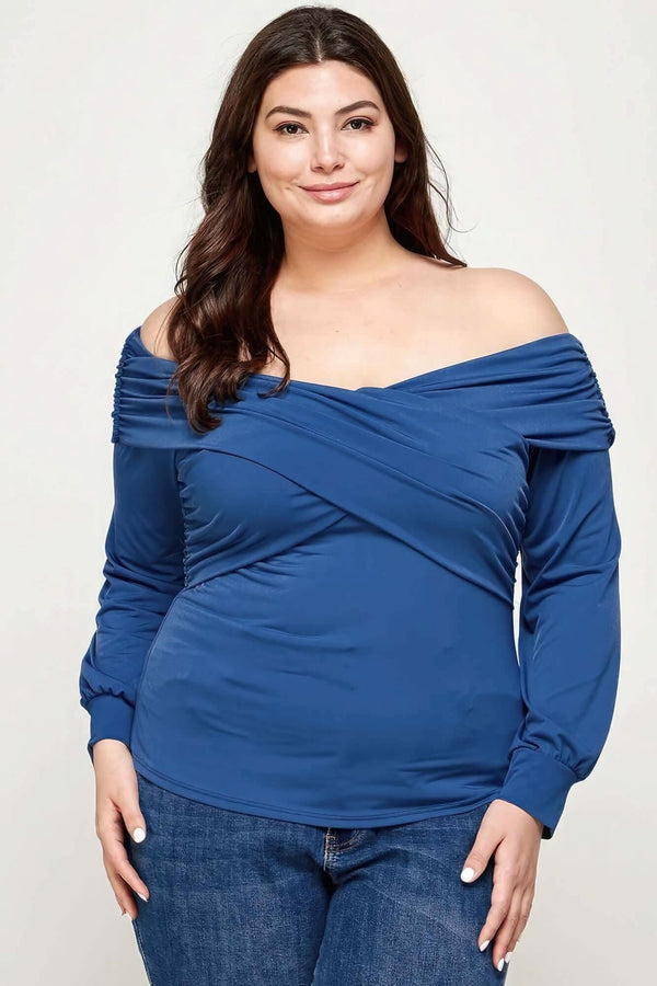 Plus Size Solid Wrap Dressy Top - Fit Me For 20