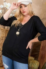 Plus Size V Neck 3/4 Sleeve Side Slit Hi-lo Sweater - Fit Me For 20