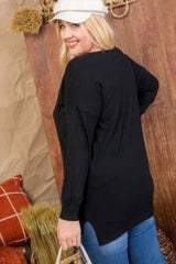 Plus Size V Neck 3/4 Sleeve Side Slit Hi-lo Sweater - Fit Me For 20