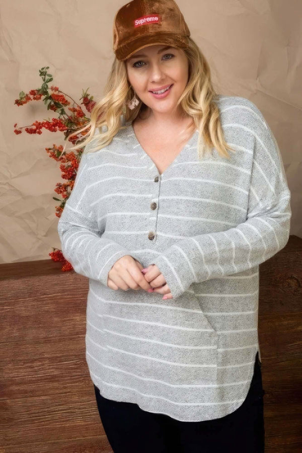 Brushed Hacci Two Tone Stripe Top - Fit Me For 20
