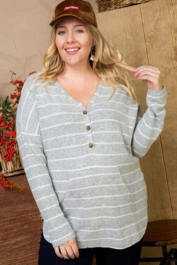 Brushed Hacci Two Tone Stripe Top - Fit Me For 20