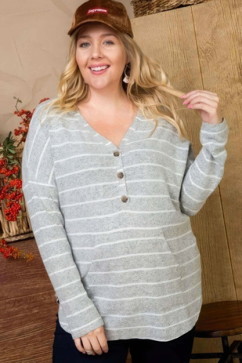 Brushed Hacci Two Tone Stripe Top - Fit Me For 20