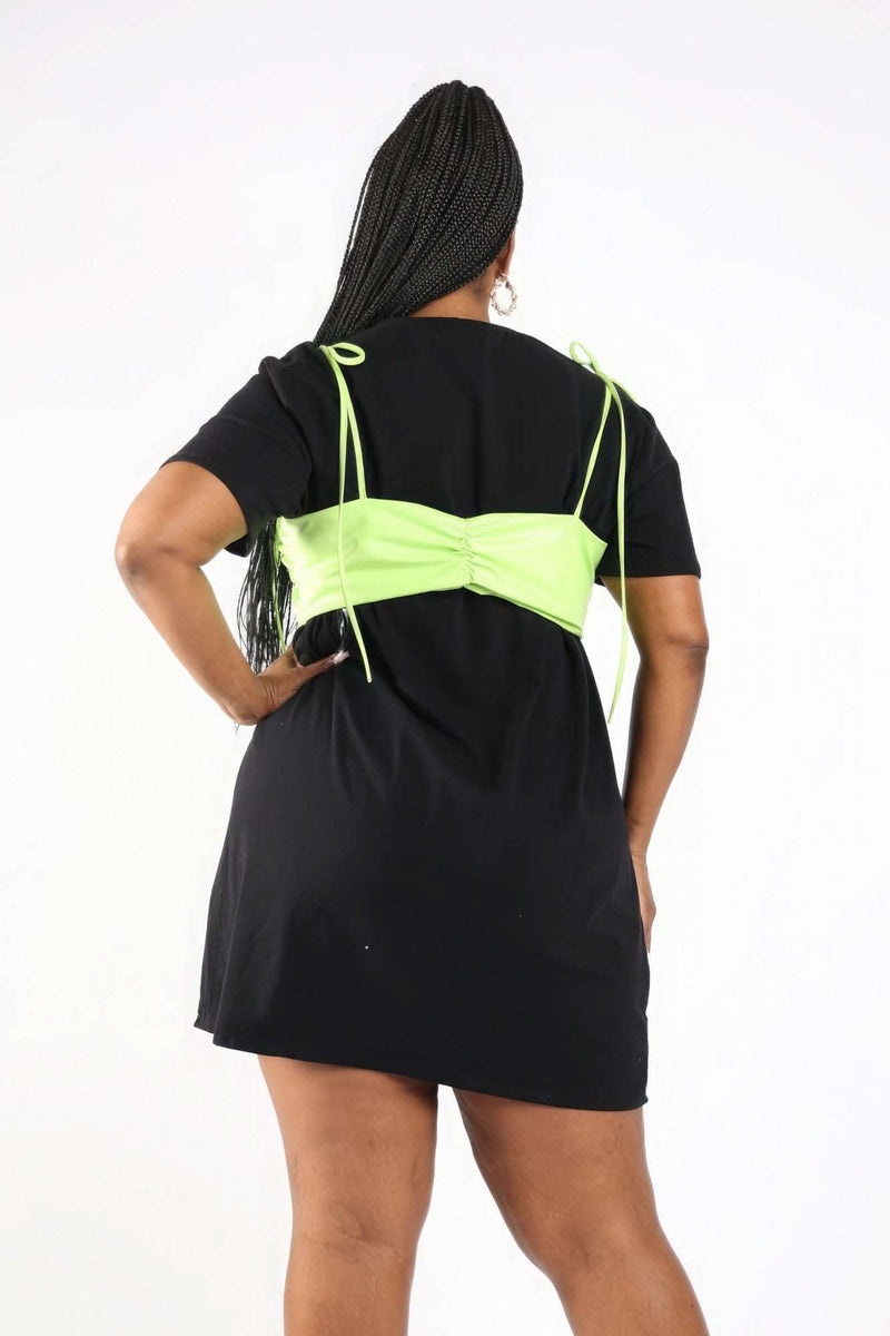 Matte Pu Bra Overlay T Shirt Dress - Fit Me For 20