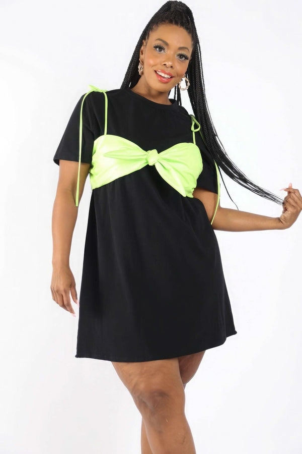 Matte Pu Bra Overlay T Shirt Dress - Fit Me For 20