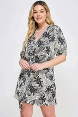 Plus Botanical Print Front Tie Dress - Fit Me For 20