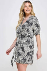 Plus Botanical Print Front Tie Dress - Fit Me For 20