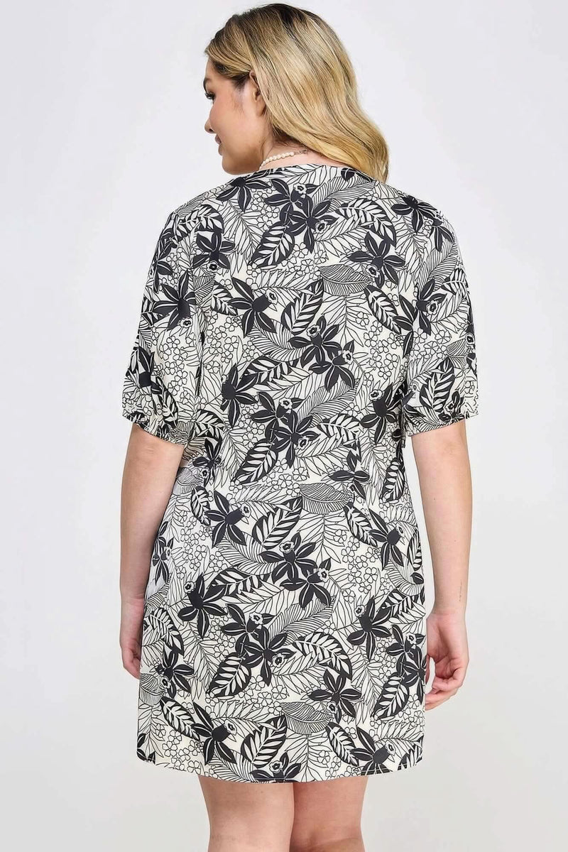 Plus Botanical Print Front Tie Dress - Fit Me For 20