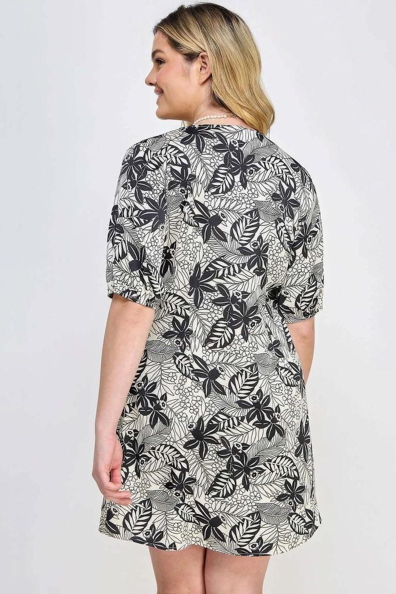 Plus Botanical Print Front Tie Dress - Fit Me For 20