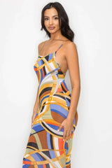 Crossed Back Marble Print Multicolor Midi Dress - Fit Me For 20