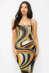 Crossed Back Marble Print Multicolor Midi Dress - Fit Me For 20