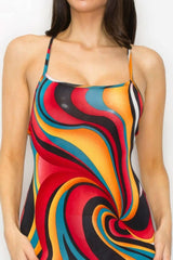 Crossed Back Marble Print Multicolor Midi Dress - Fit Me For 20