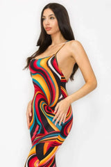 Crossed Back Marble Print Multicolor Midi Dress - Fit Me For 20