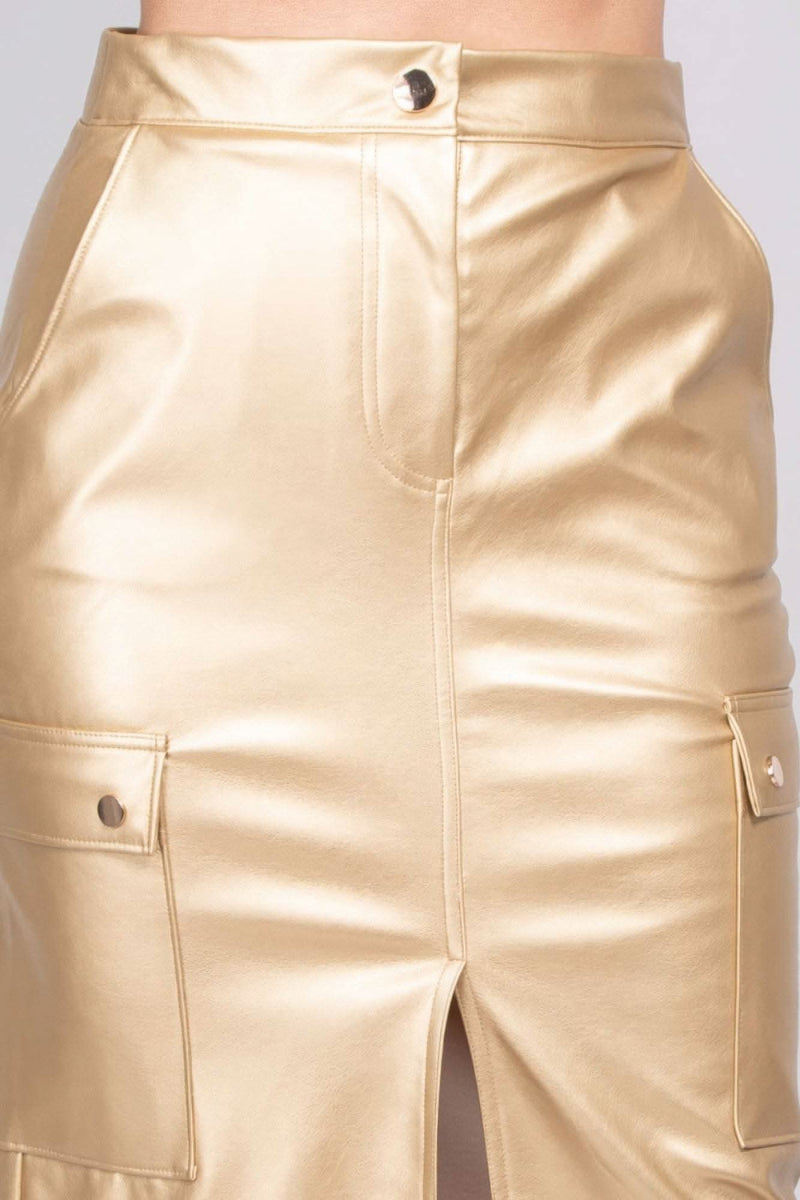 Faux Leather High-rise Cargo Skirt - Fit Me For 20