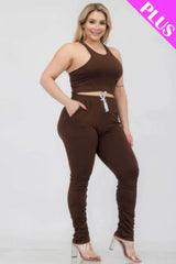 Plus Size Crop Tank Top & Ruched Pants Set - Fit Me For 20