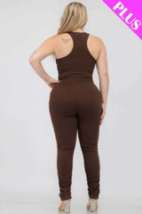 Plus Size Crop Tank Top & Ruched Pants Set - Fit Me For 20