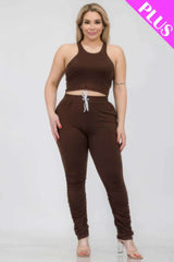 Plus Size Crop Tank Top & Ruched Pants Set - Fit Me For 20