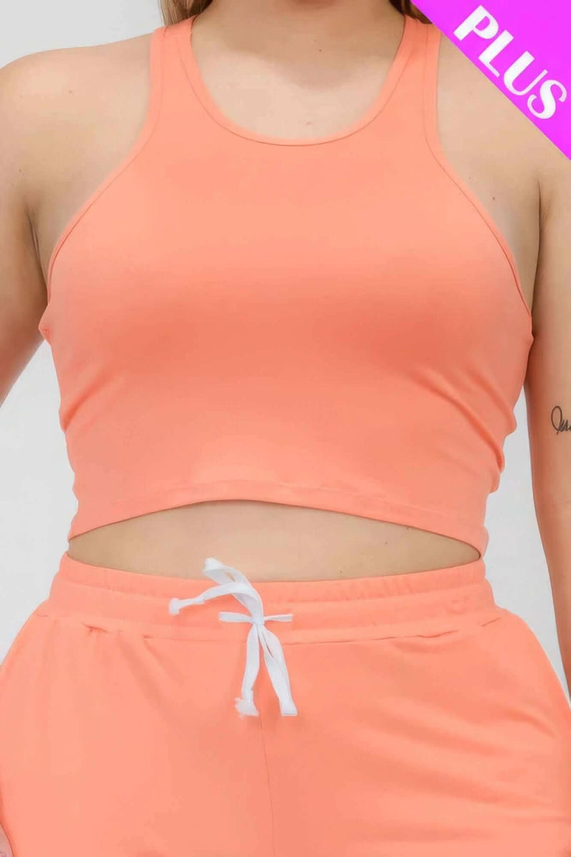 Plus Size Crop Tank Top & Ruched Pants Set - Fit Me For 20