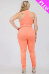 Plus Size Crop Tank Top & Ruched Pants Set - Fit Me For 20