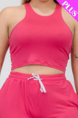 Plus Size Crop Tank Top & Ruched Pants Set - Fit Me For 20