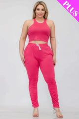 Plus Size Crop Tank Top & Ruched Pants Set - Fit Me For 20