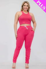 Plus Size Crop Tank Top & Ruched Pants Set - Fit Me For 20